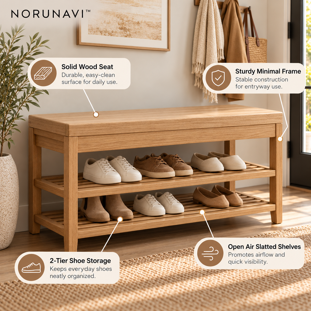 Norunavi™ Arlo Wooden Shoe Bench