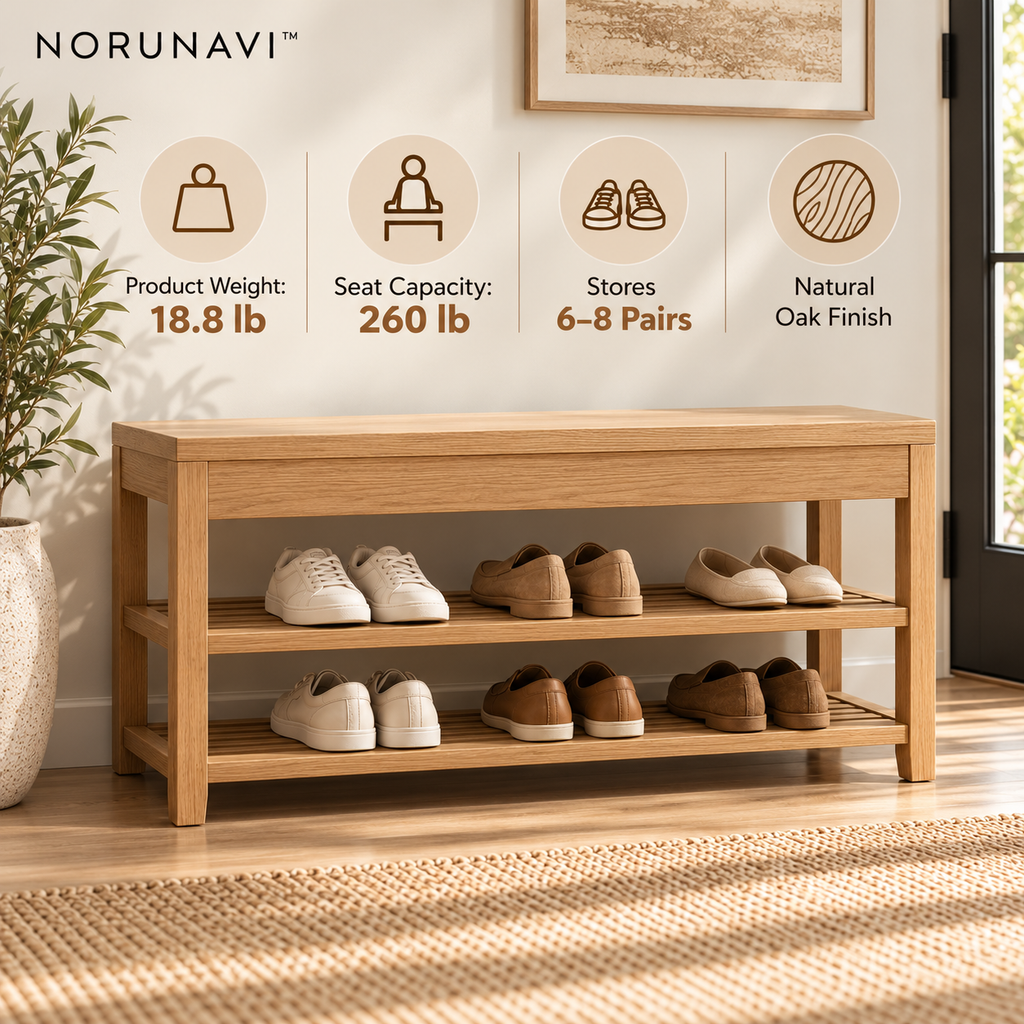 Norunavi™ Arlo Wooden Shoe Bench