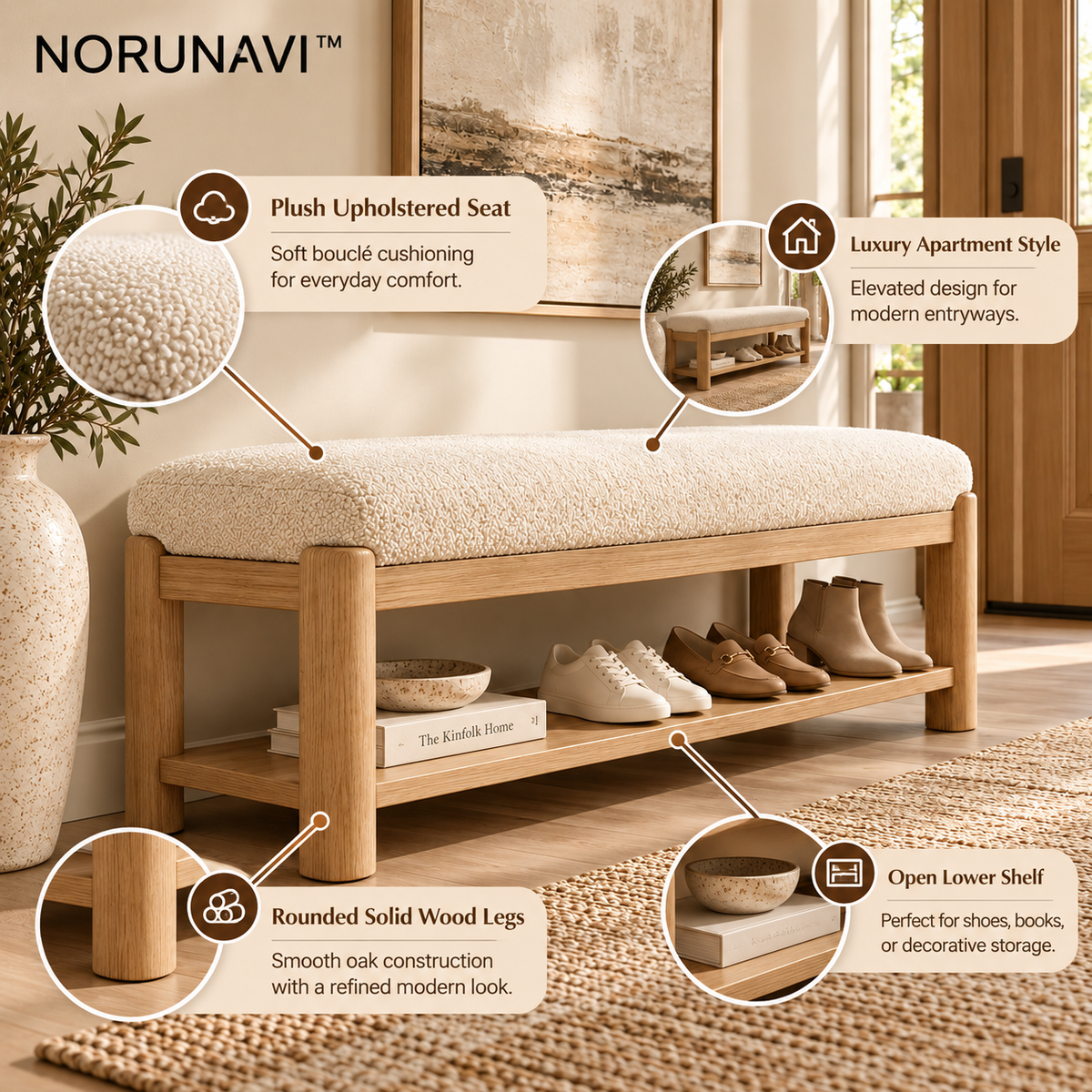 Norunavi™ Luma Upholstered Entryway Bench