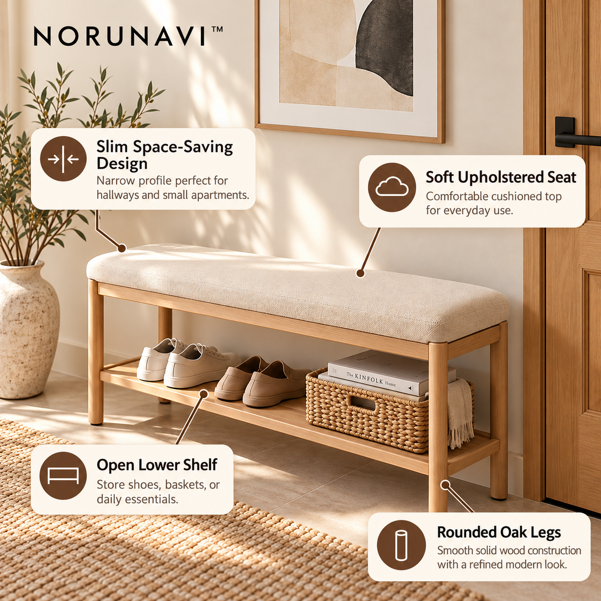 Norunavi™ Nori Slim Entryway Bench