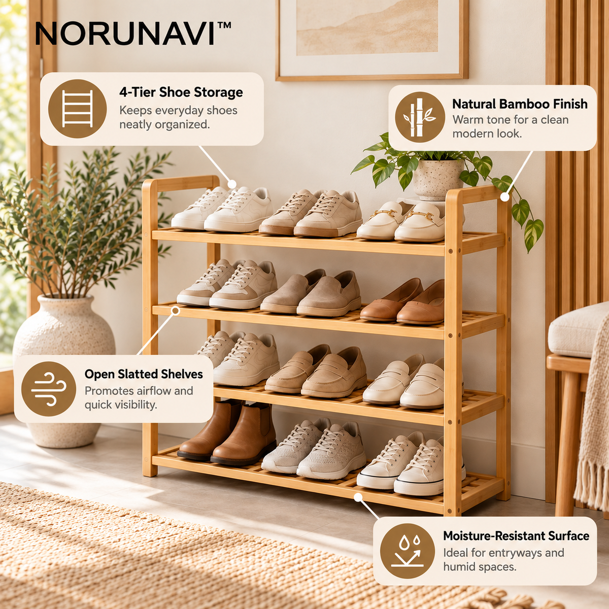 Norunavi™ Terra Bamboo Shoe Shelf