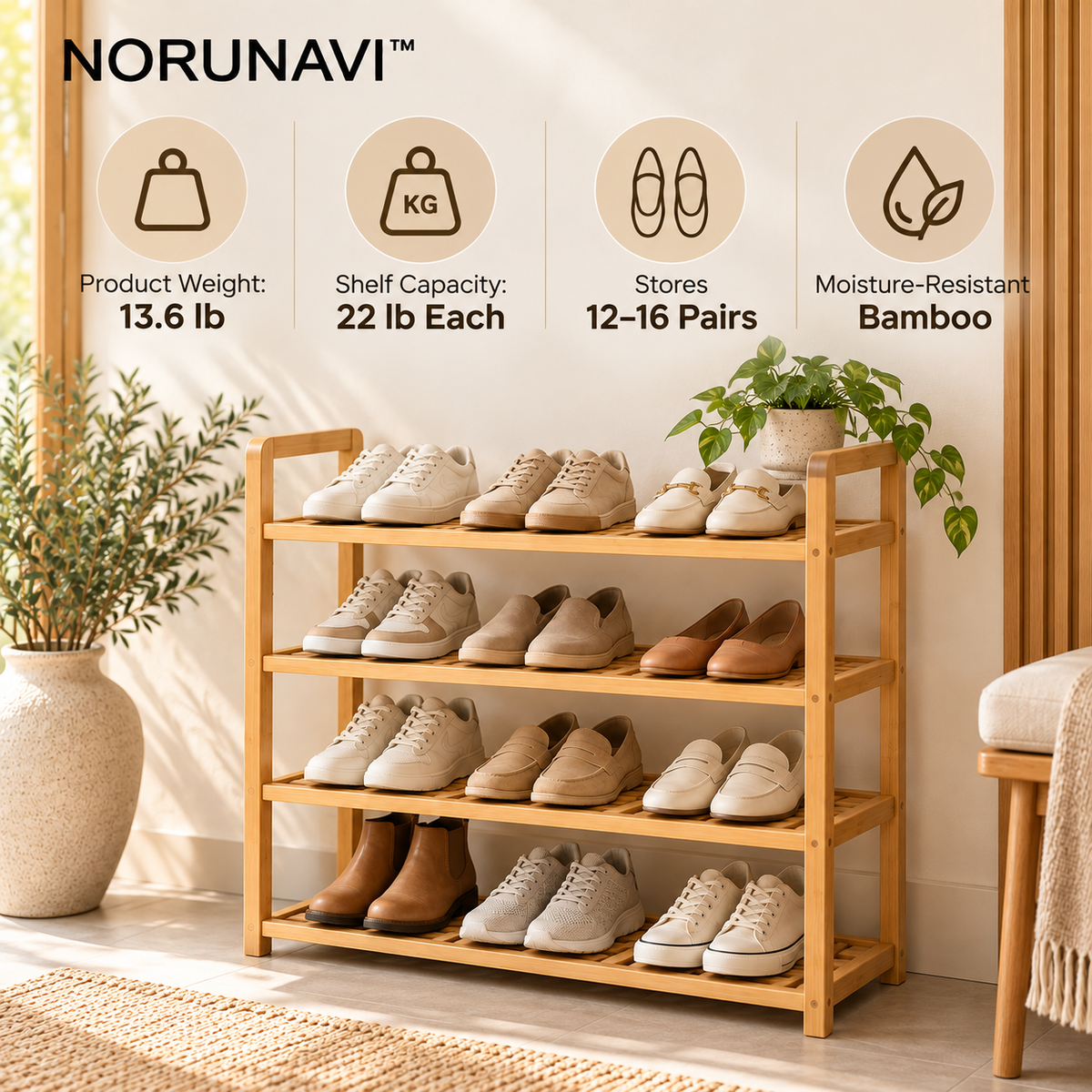 Norunavi™ Terra Bamboo Shoe Shelf